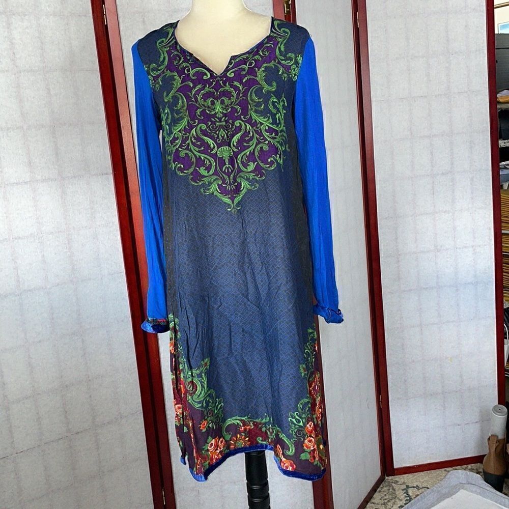 BIBA Bohemian Traditional Indian Long Sleeve Dress w/Floral Designs (Size: 8) - Picture 12 of 15